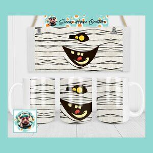 Ceramic Coffee Mug Mummy Monster Face Halloween Spooky 15oz Hand Sublimated